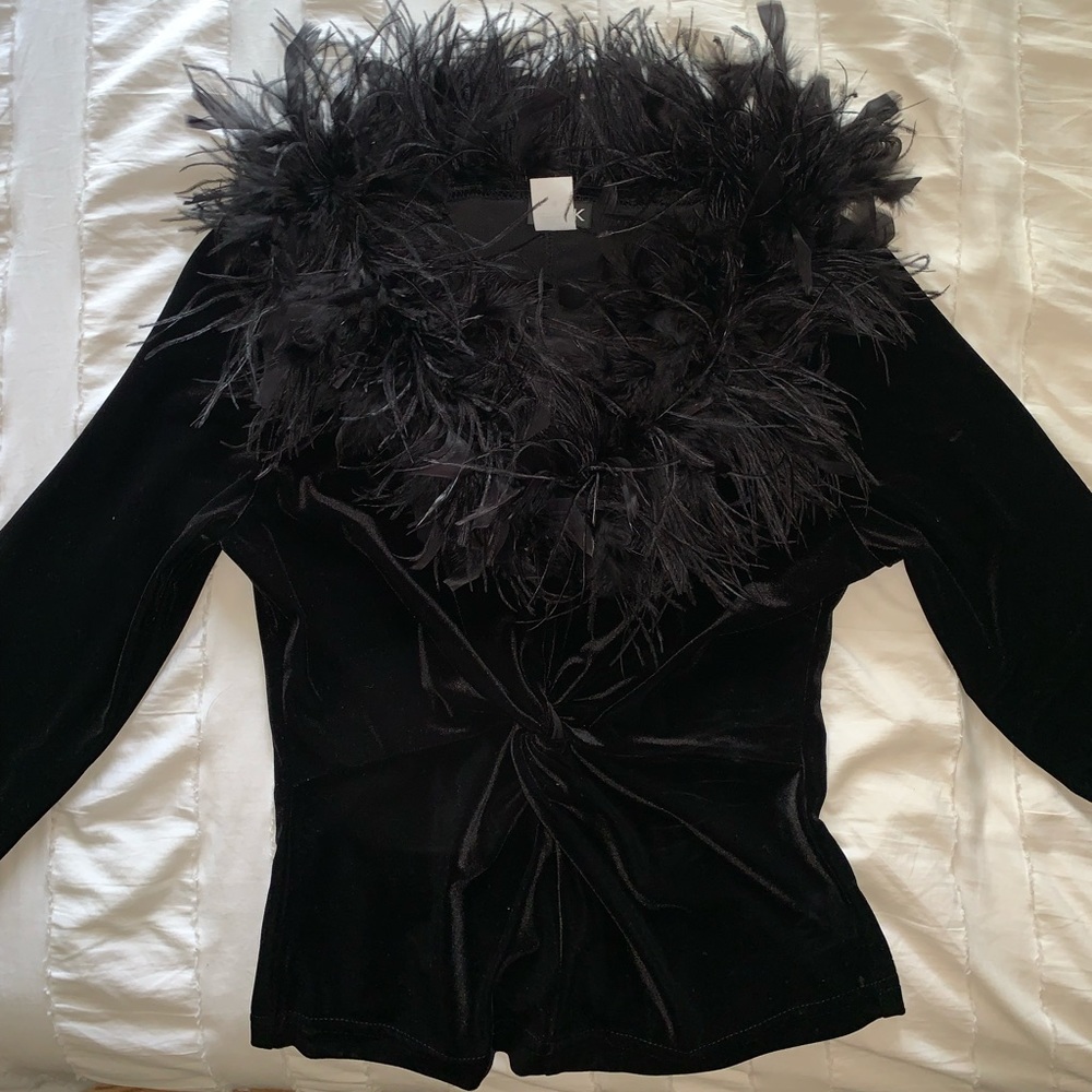MSK size small feathered neck velour top